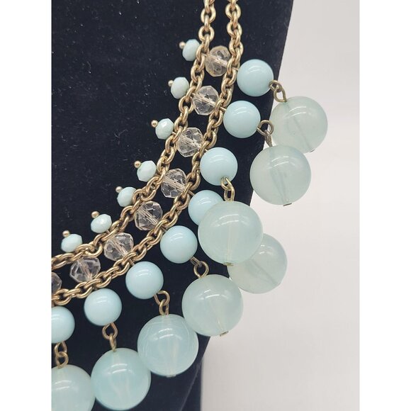 BANANA REPUBLIC Statement Bauble Necklace Light Blue Gold Tone Glam Boho - Picture 3 of 11